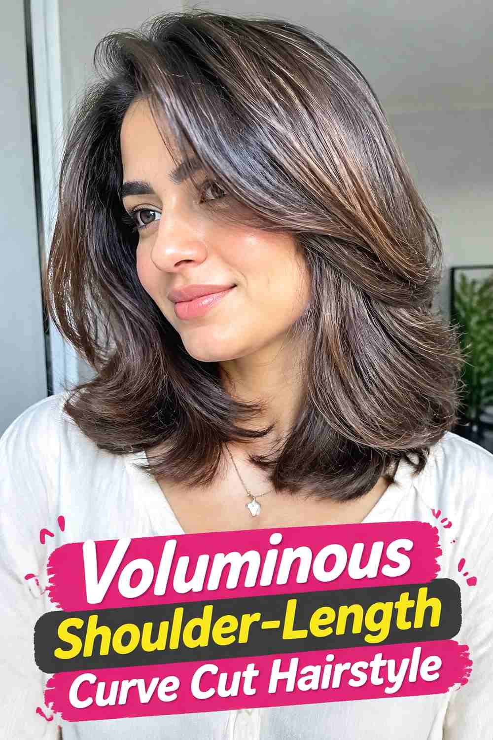 11. Voluminous Shoulder Length Curve Cut Hairstyle