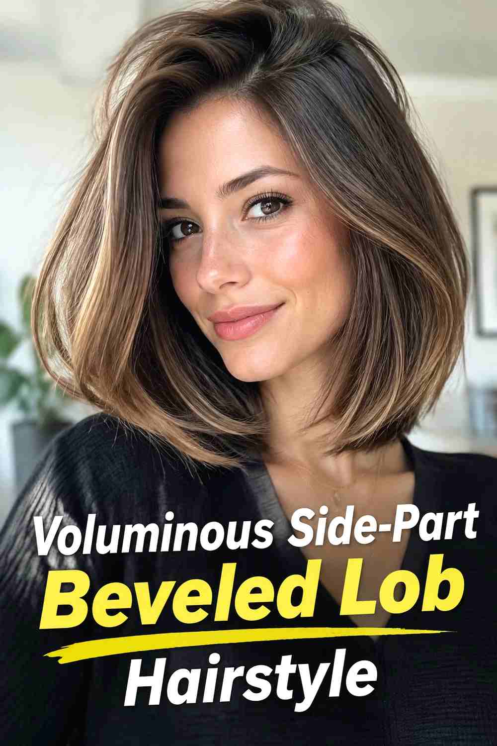 5. Voluminous Side Part Beveled Lob Hairstyle