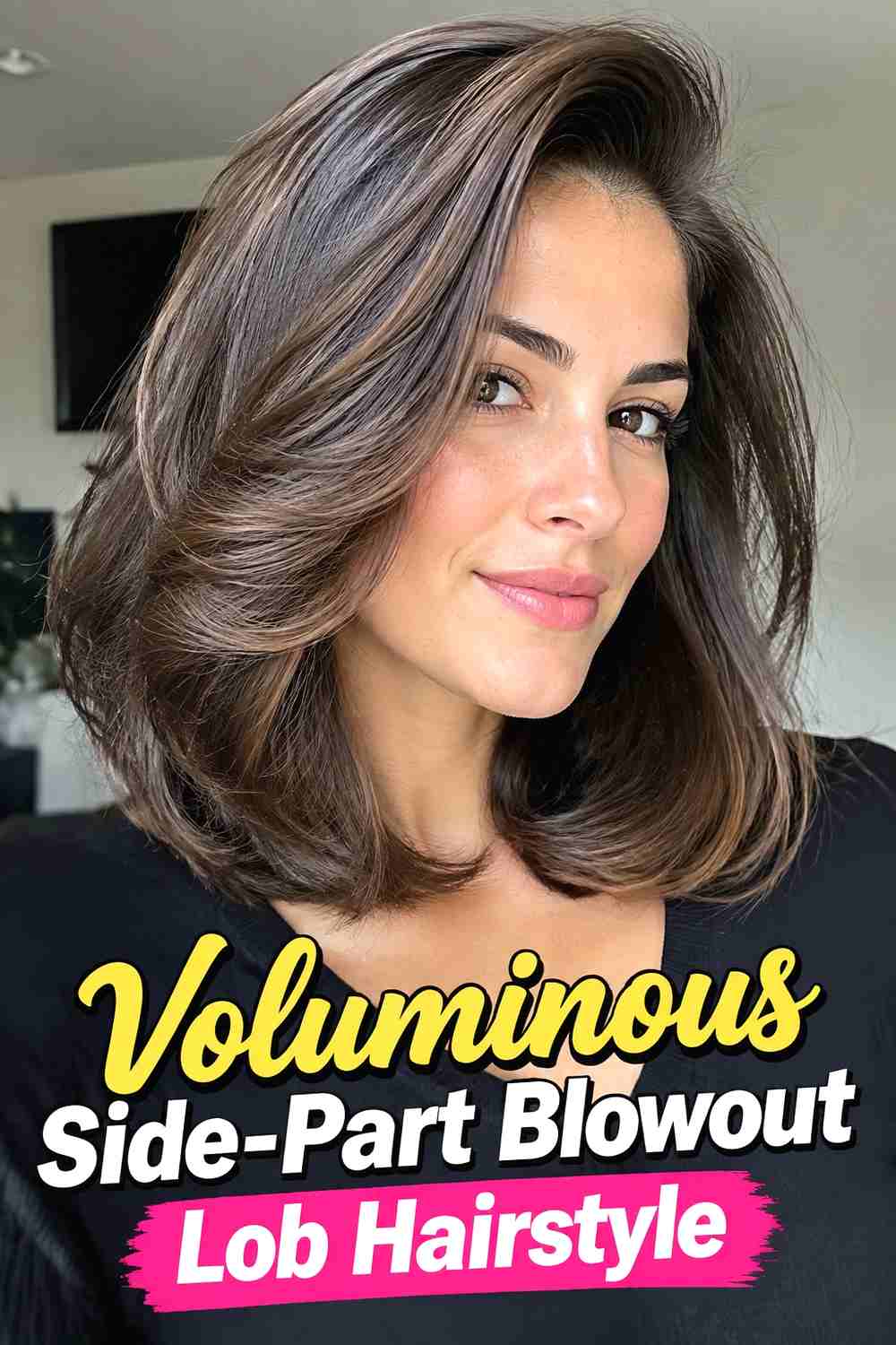 5. Voluminous Side Part Blowout Lob Hairstyle