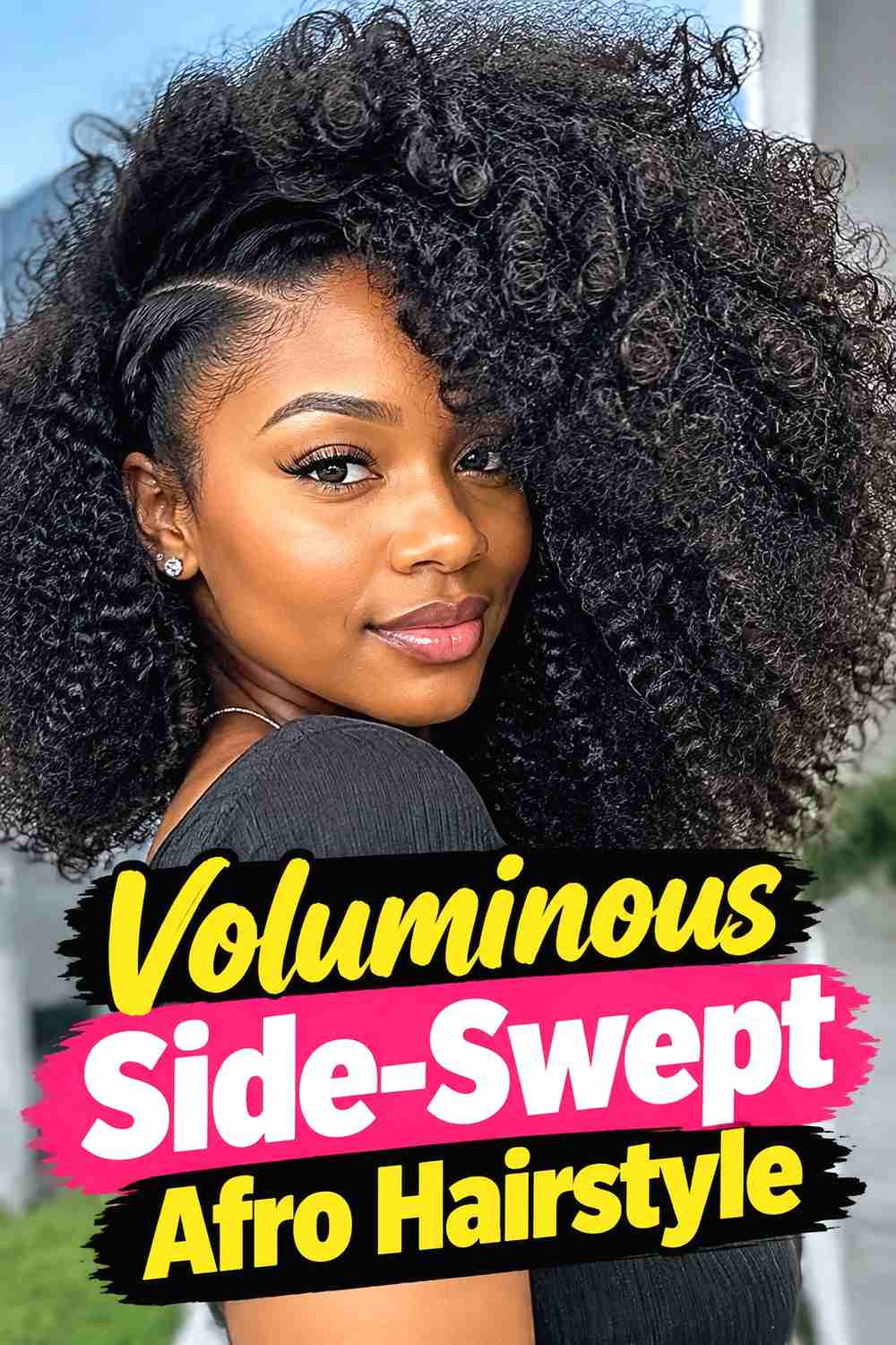 14. Voluminous Side Swept Afro Hairstyle
