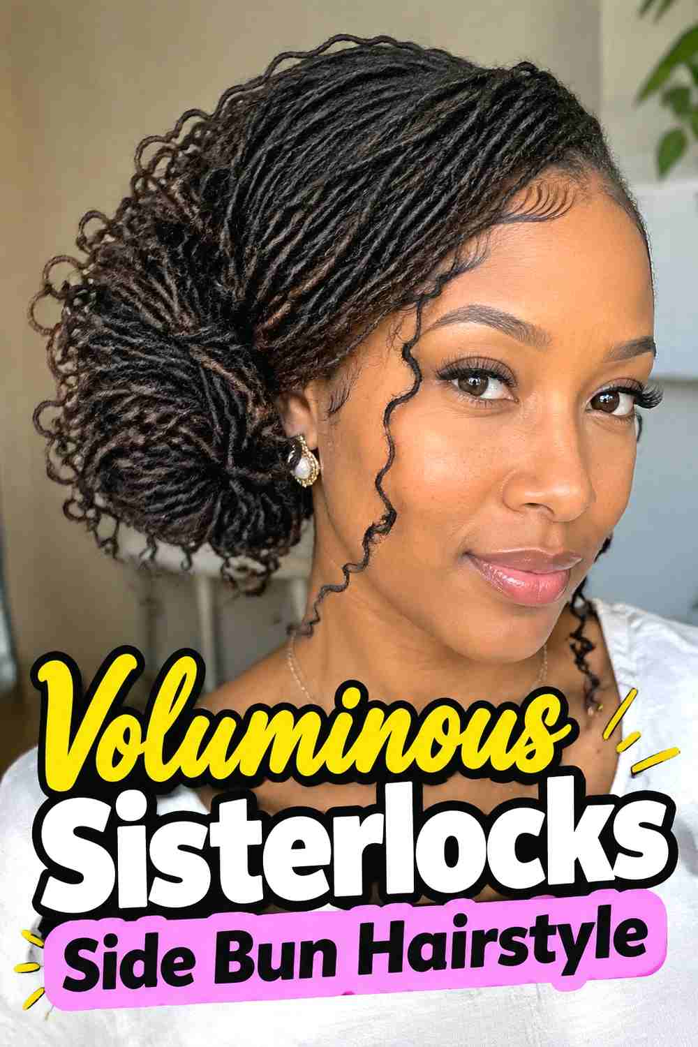 7. Voluminous Sisterlocks Side Bun Hairstyle