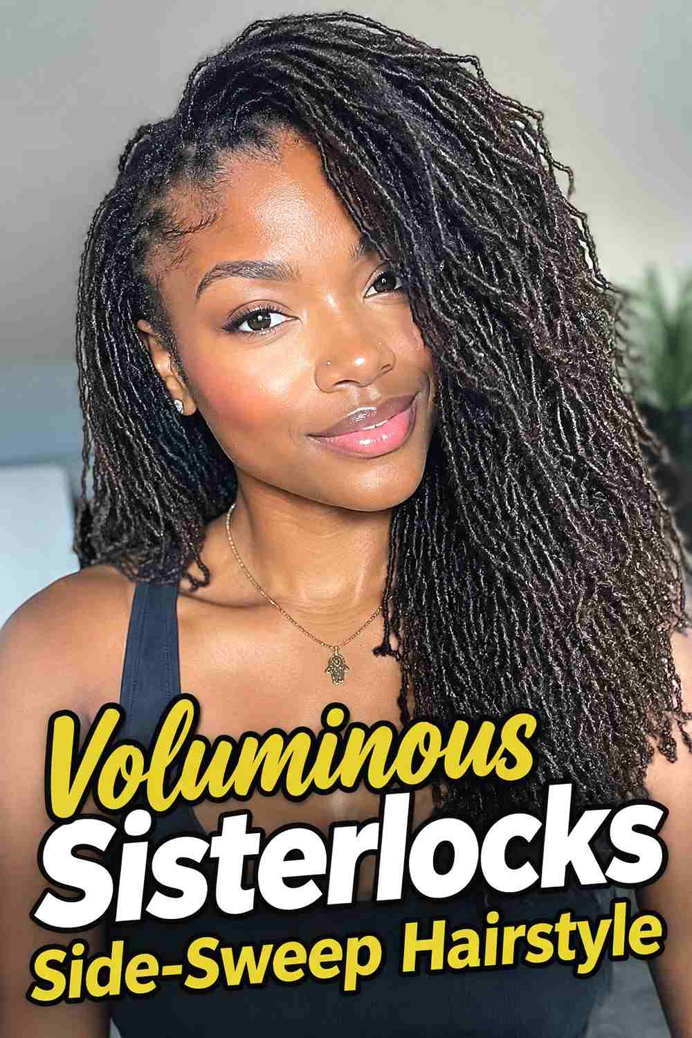4. Voluminous Sisterlocks Side Sweep Hairstyle