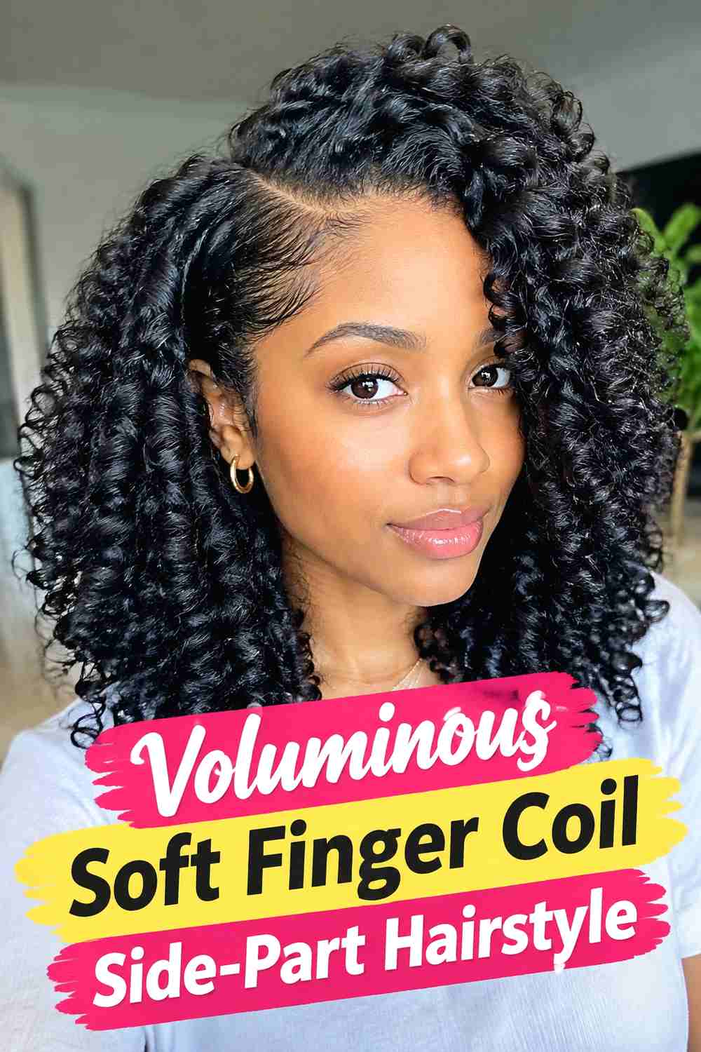 5. Voluminous Soft Finger Coil Side Part Hairstyle
