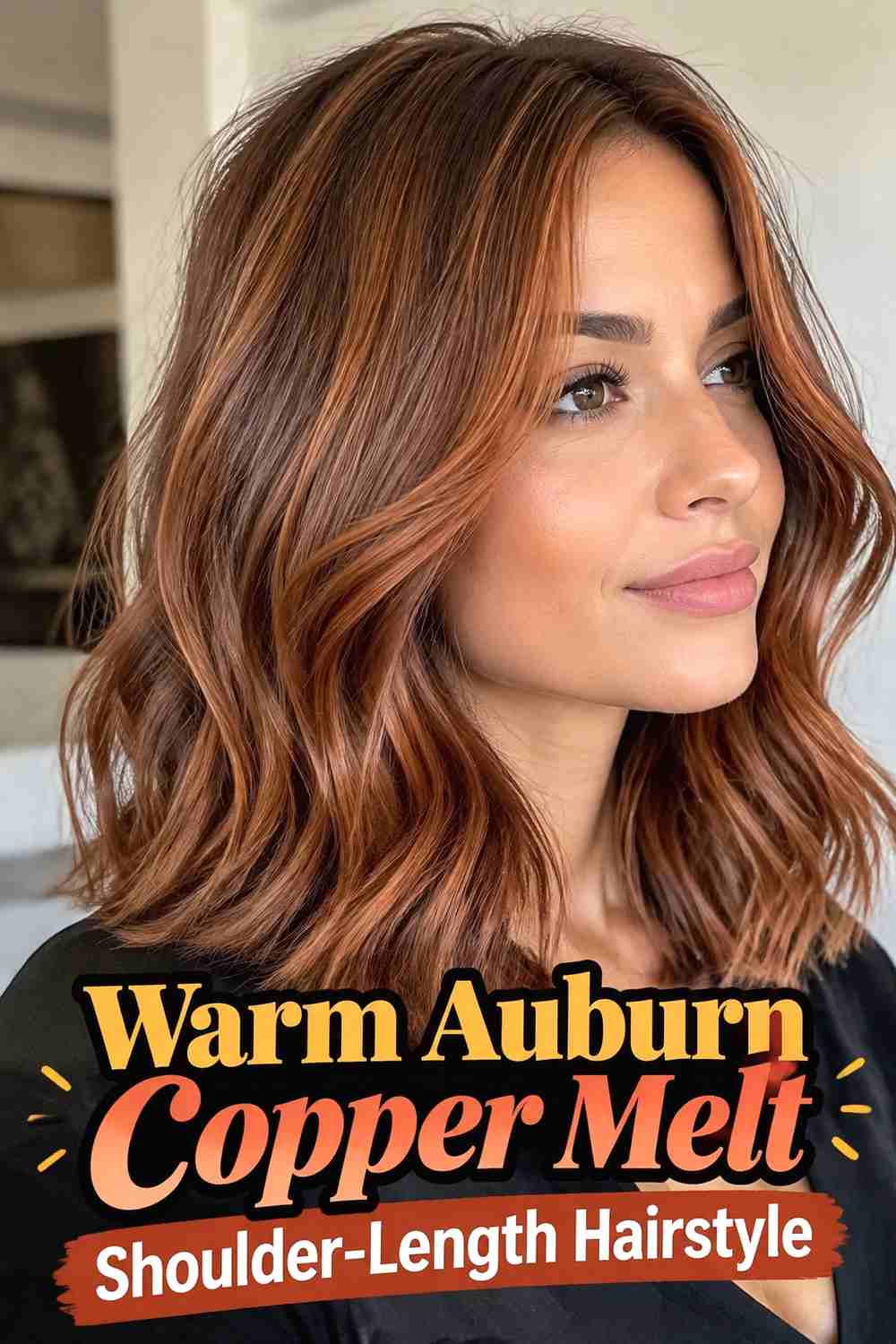 4. Warm Auburn Copper Melt Shoulder Length Hairstyle