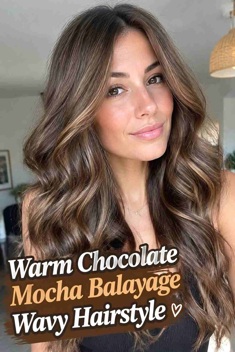 14. Warm Chocolate Mocha Balayage Wavy Hairstyle