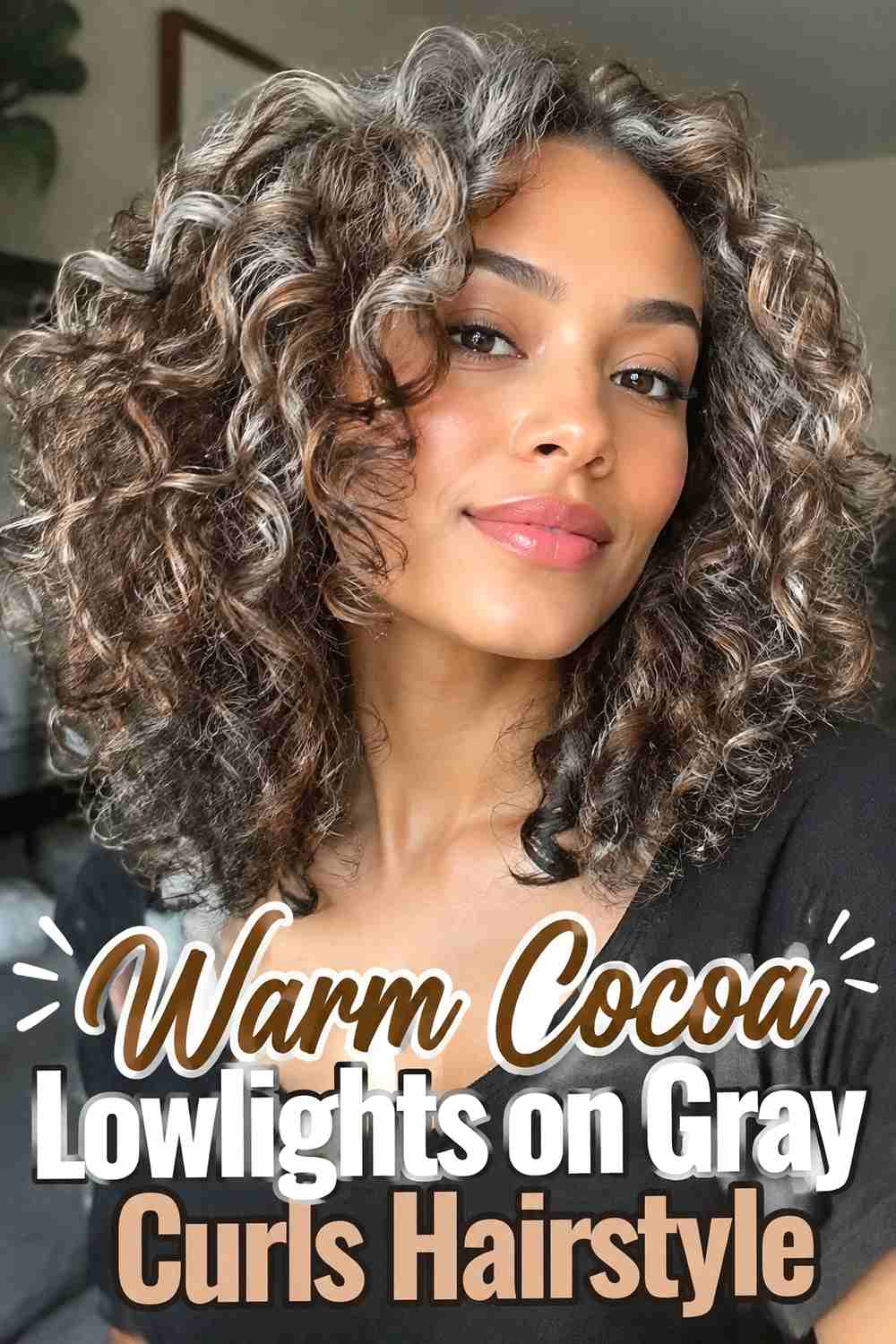 6. Warm Cocoa Lowlights On Gray Curls Hairstyle