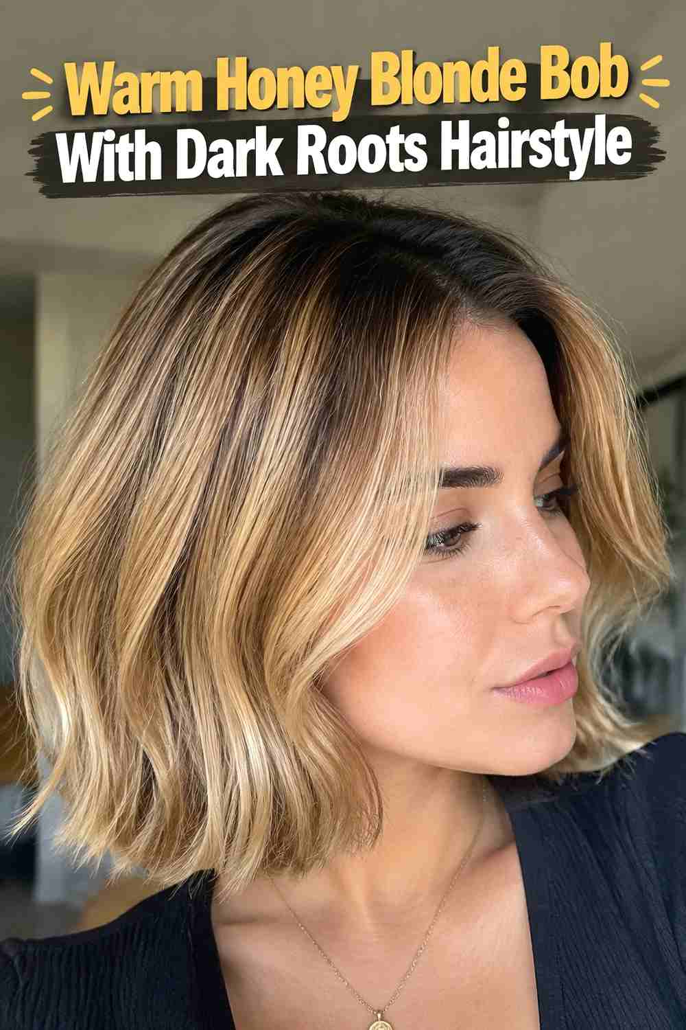11. Warm Honey Blonde Bob With Dark Roots Hairstyle