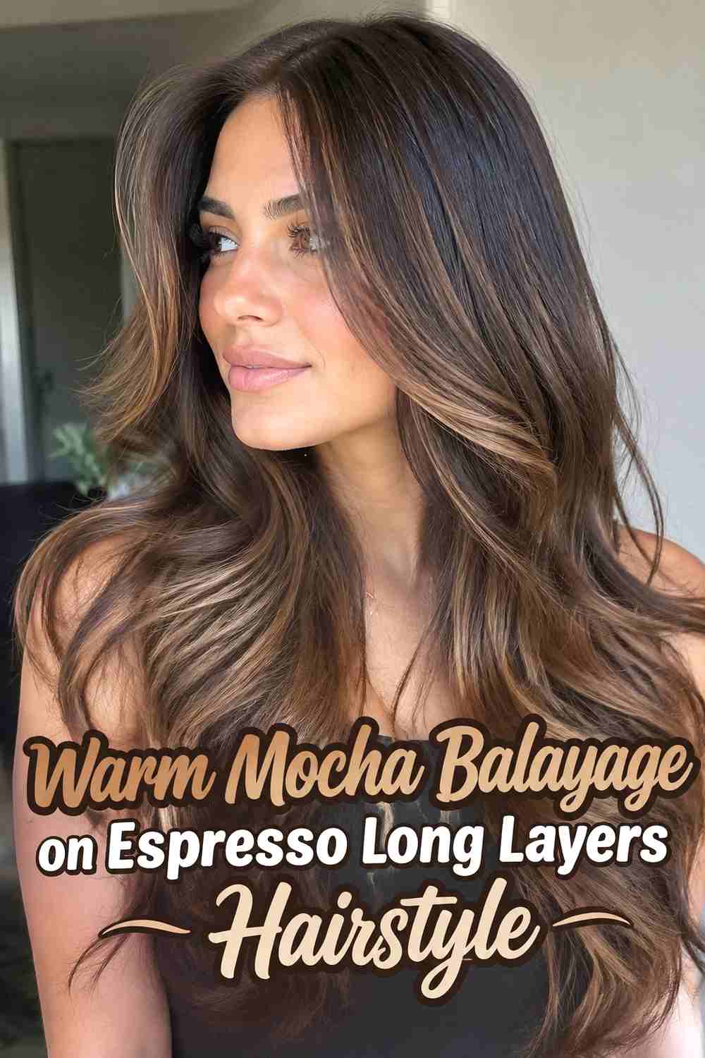 7. Warm Mocha Balayage On Espresso Long Layers Hairstyle