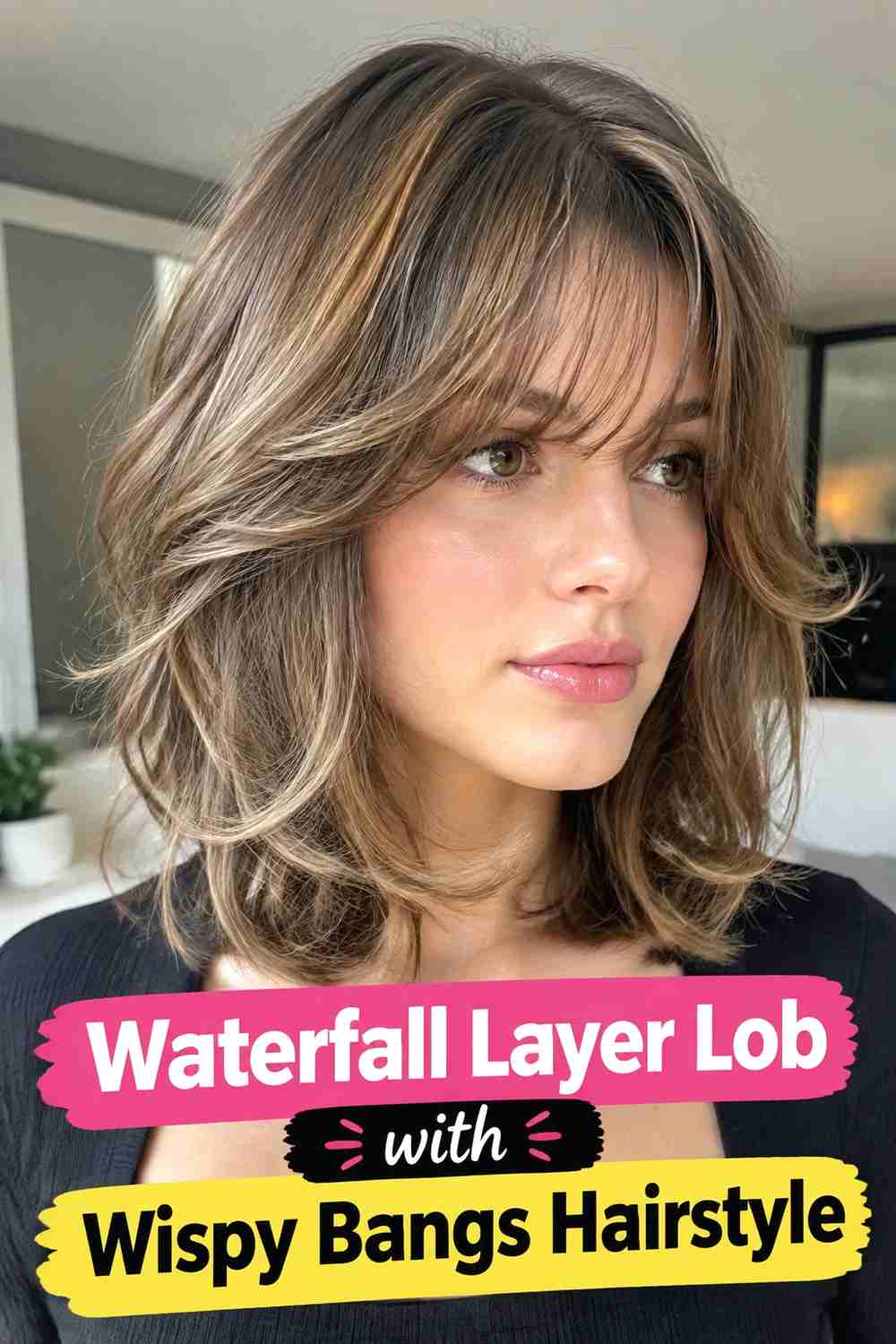 7. Waterfall Layer Lob With Wispy Bangs Hairstyle