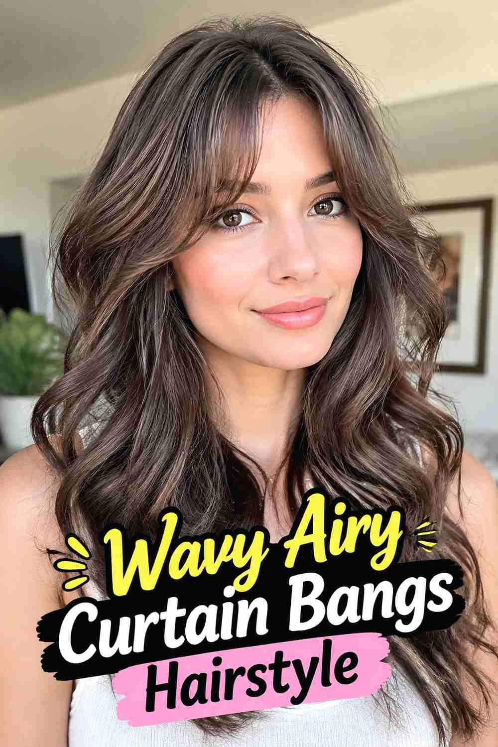6. Wavy Airy Curtain Bangs Hairstyle