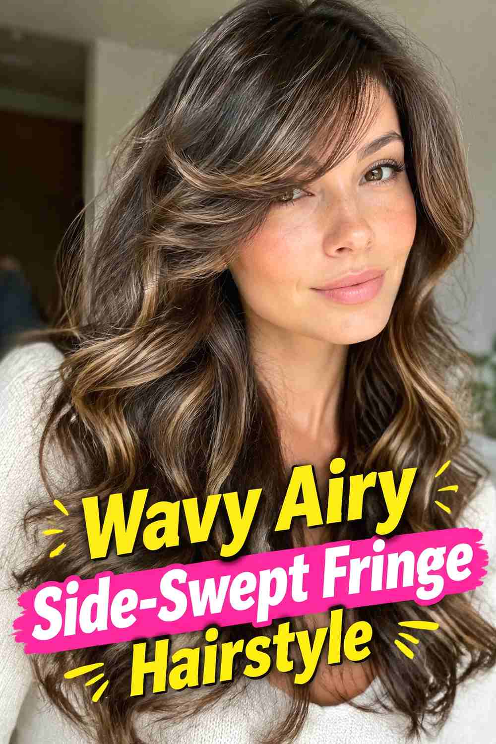 4. Wavy Airy Side Swept Fringe Hairstyle