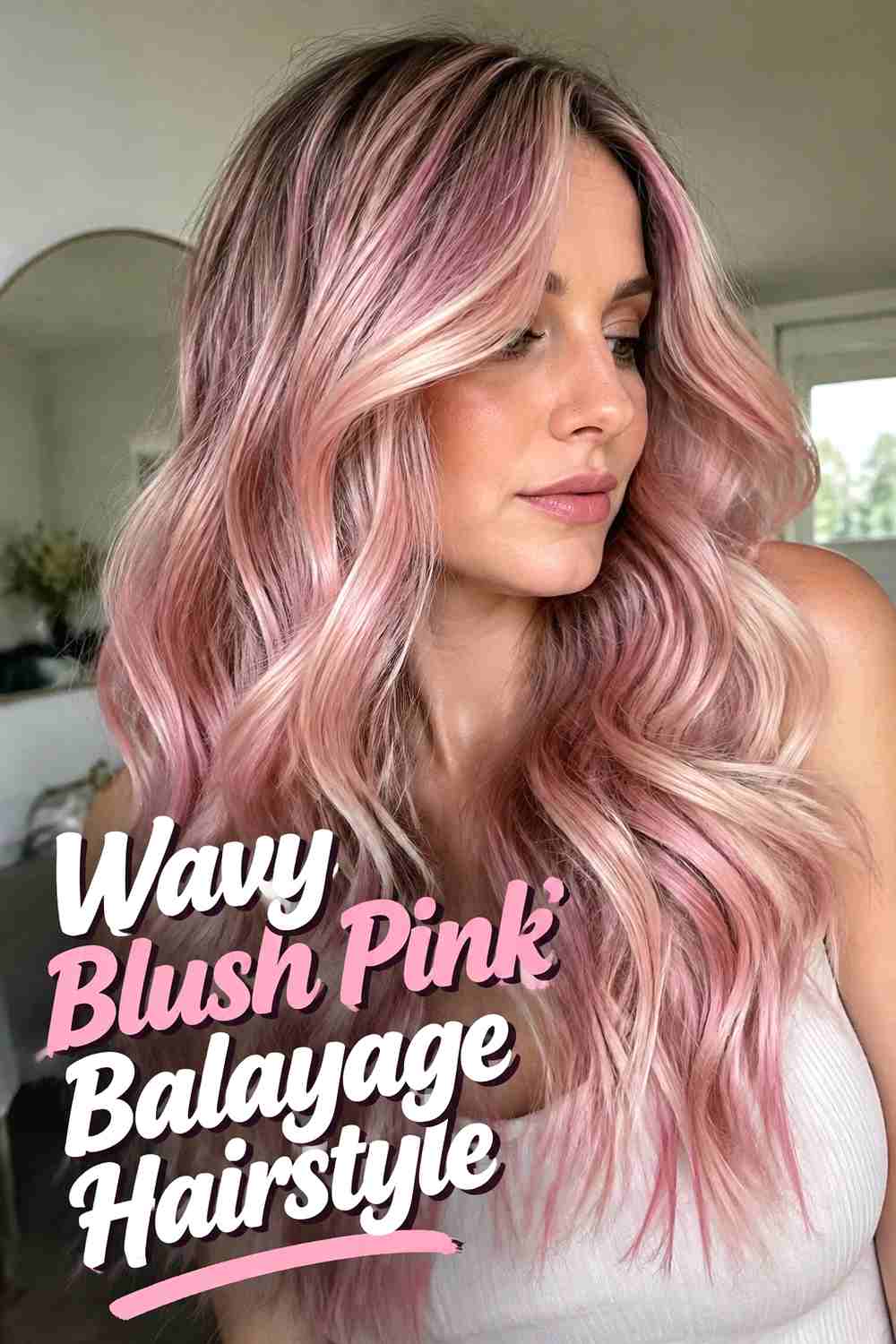 7. Wavy Blush Pink Balayage Hairstyle