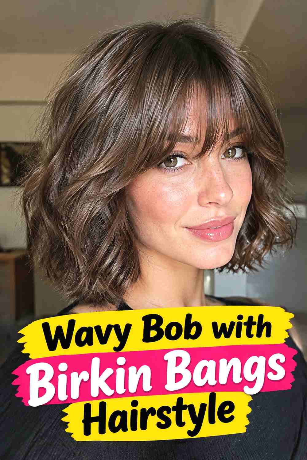 5. Wavy Bob With Birkin Bangs Hairstyle