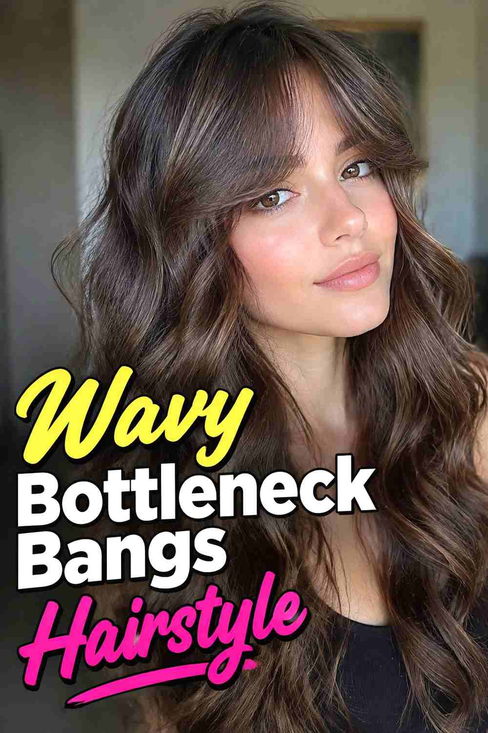 6. Wavy Bottleneck Bangs Hairstyle