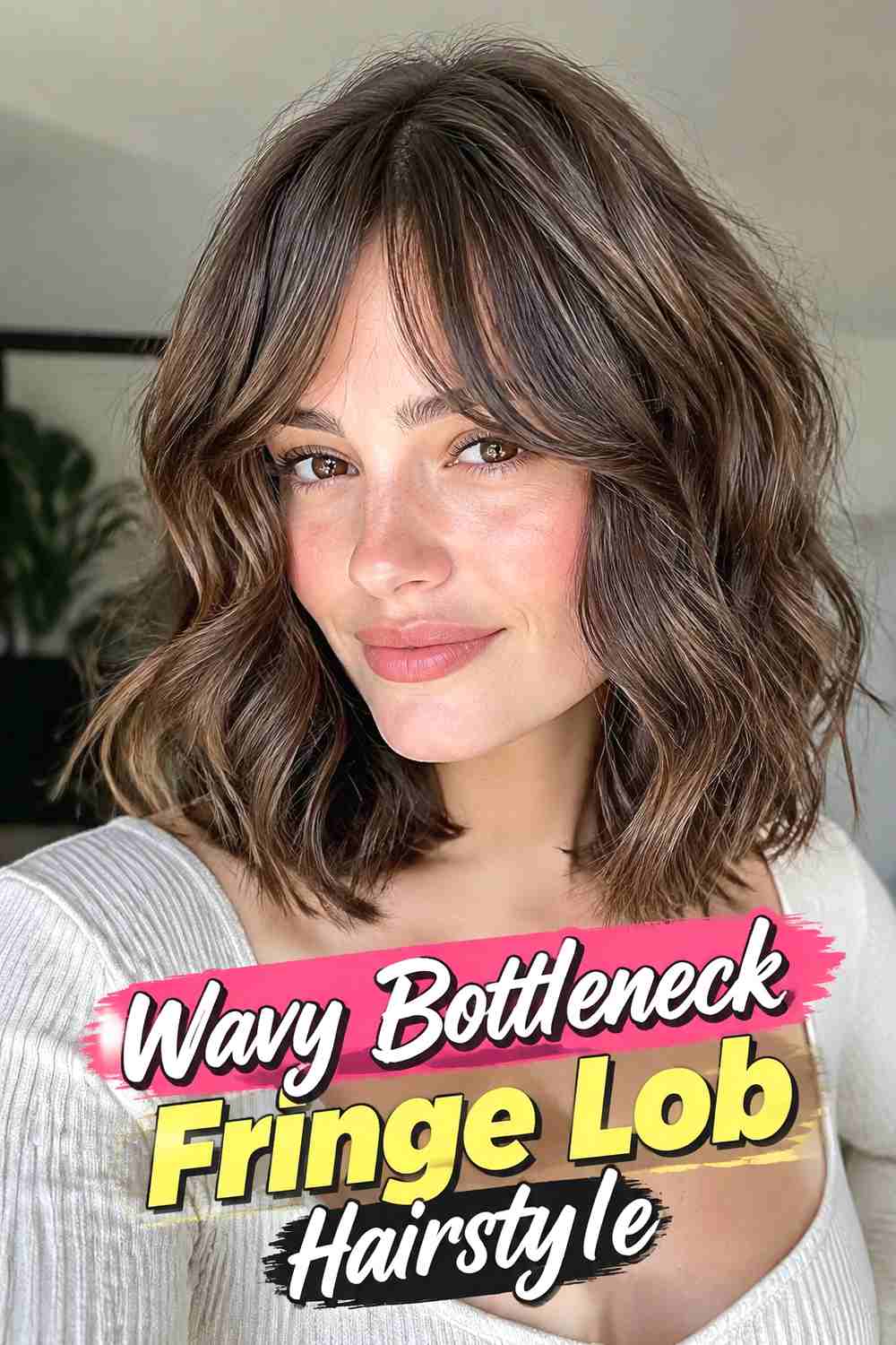 4. Wavy Bottleneck Fringe Lob Hairstyle