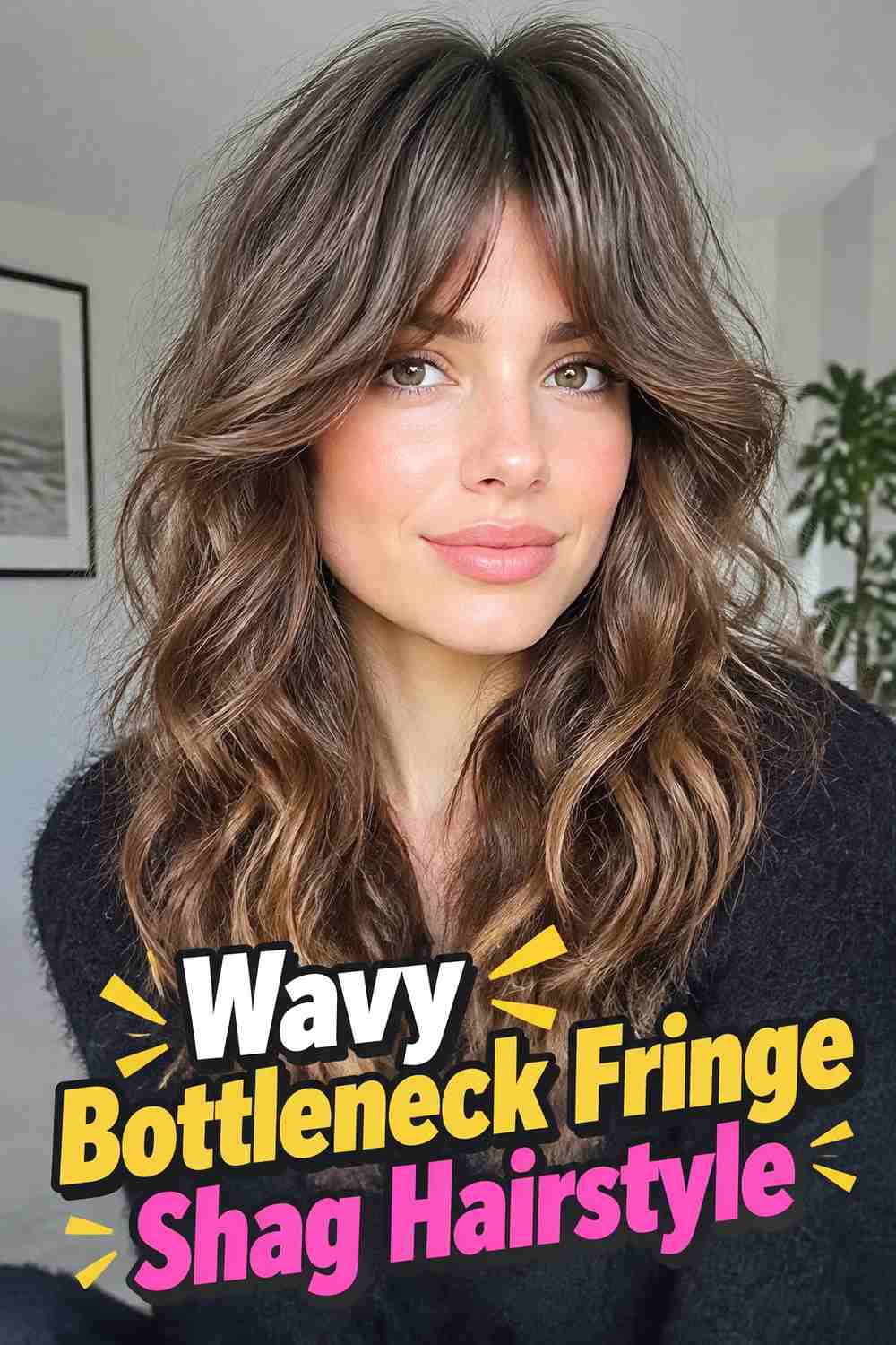 3. Wavy Bottleneck Fringe Shag Hairstyle
