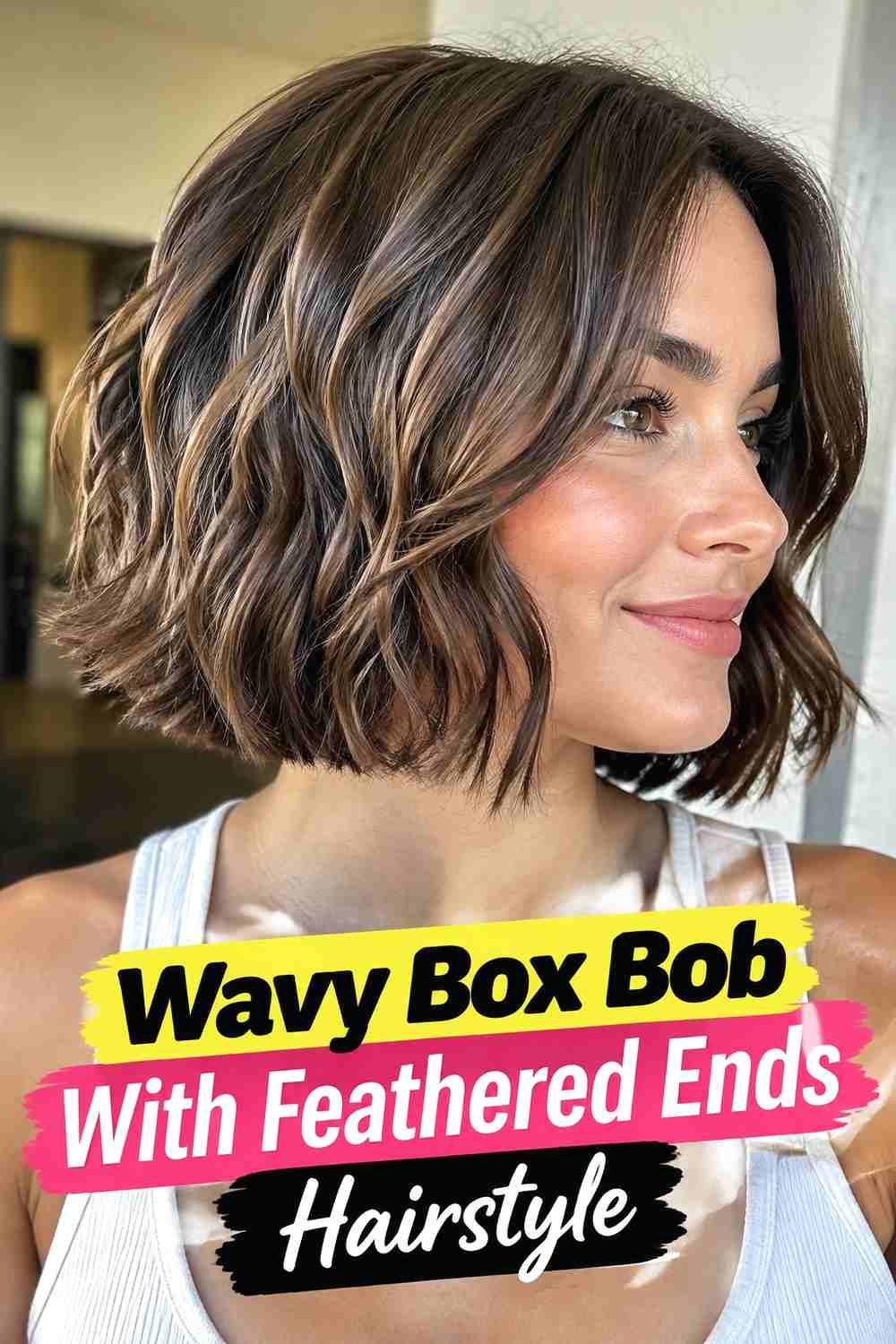 12. Wavy Box Bob With Feathered Ends Hairstyle