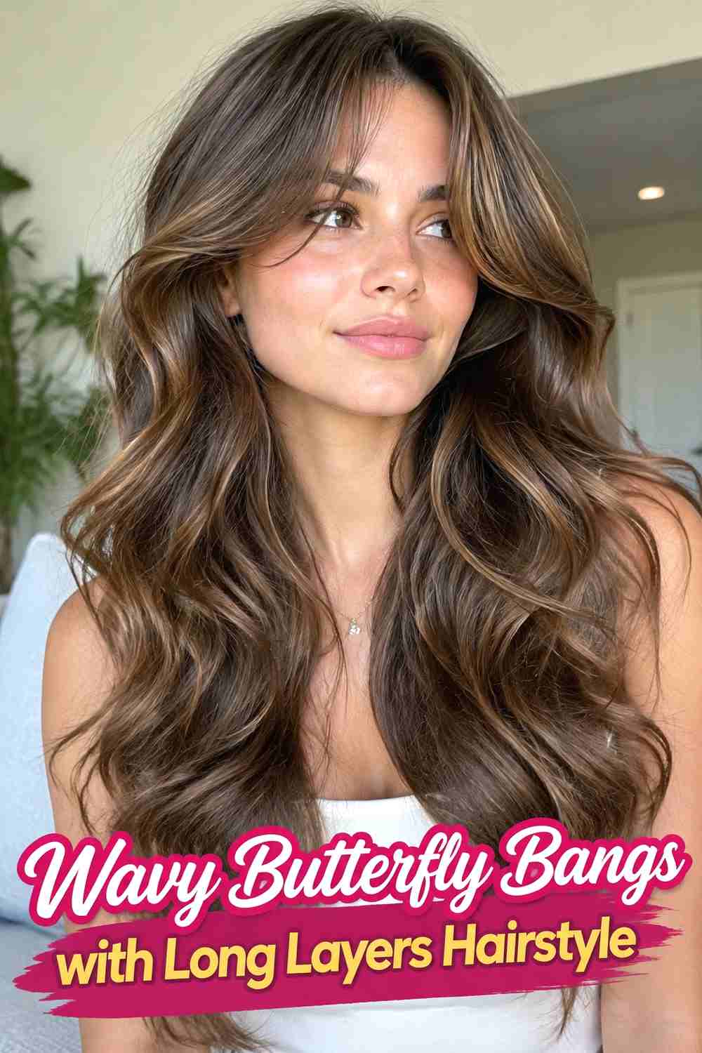 6. Wavy Butterfly Bangs With Long Layers Hairstyle