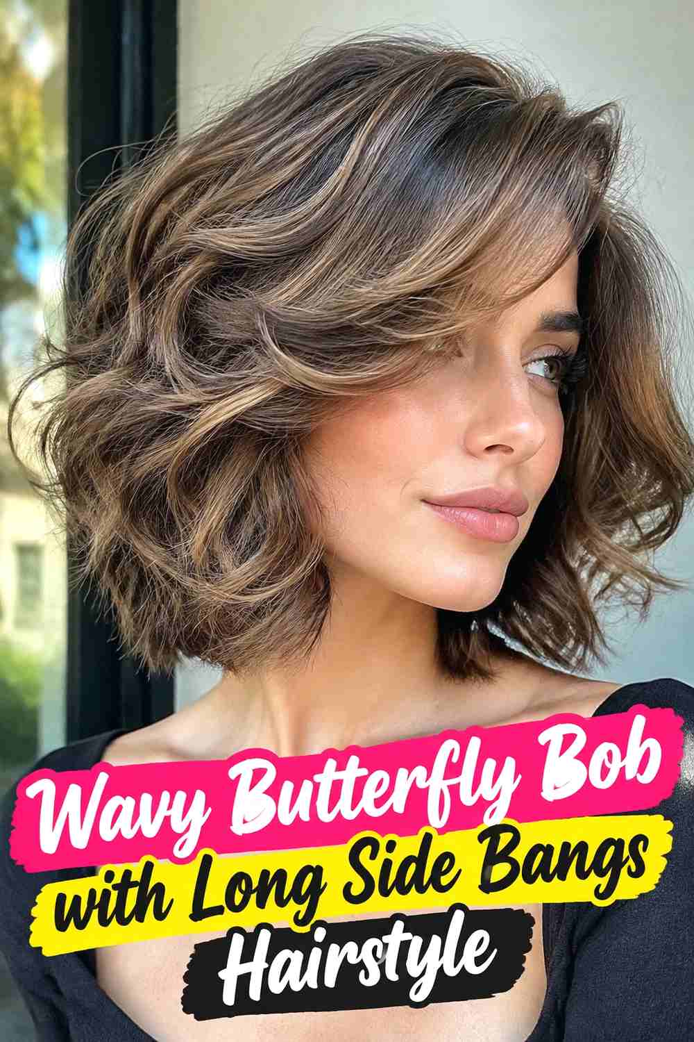 3. Wavy Butterfly Bob With Long Side Bangs Hairstyle