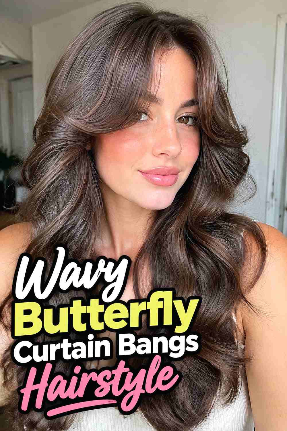 6. Wavy Butterfly Curtain Bangs Hairstyle