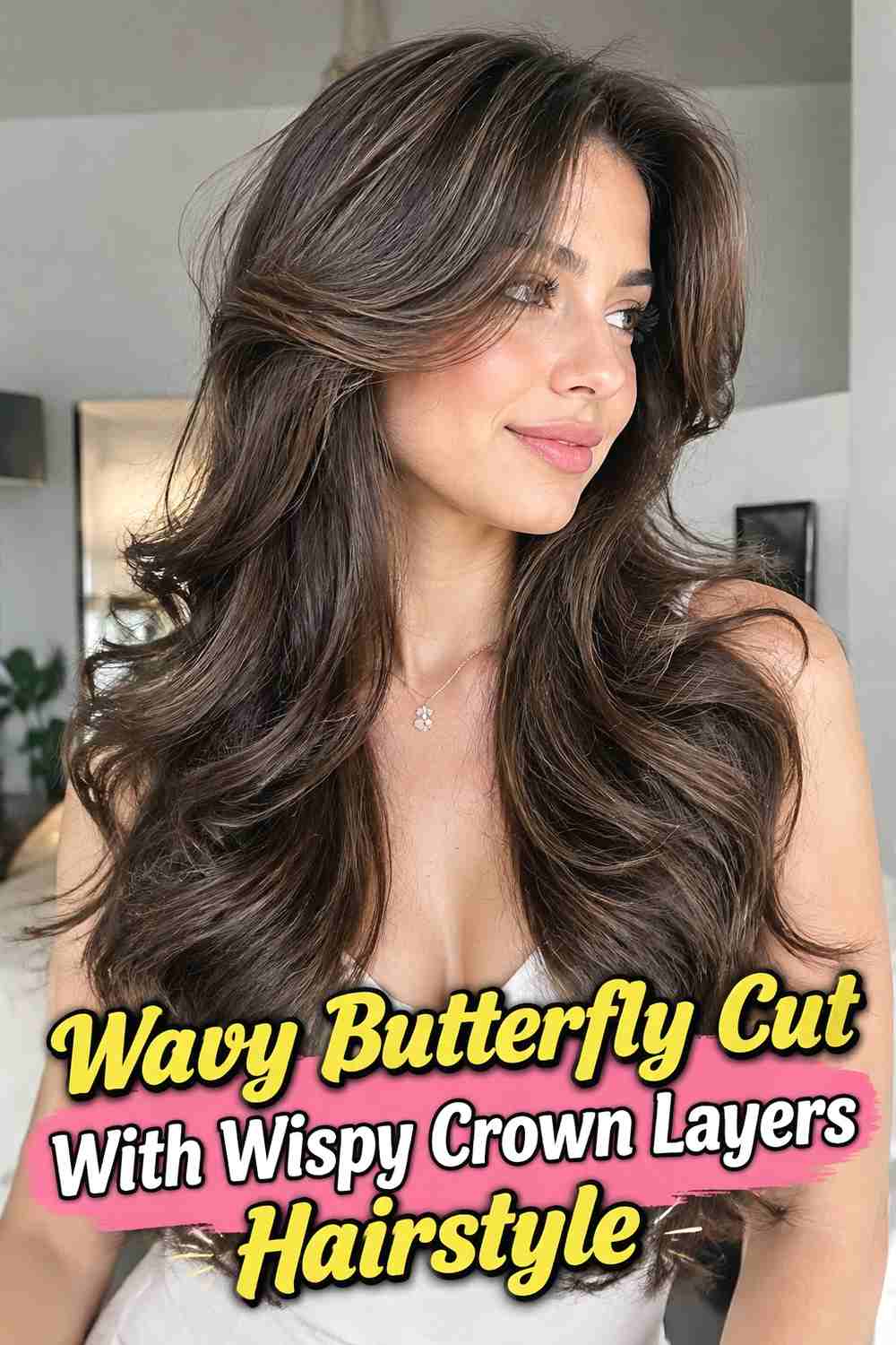 7. Wavy Butterfly Cut With Wispy Crown Layers Hairstyle