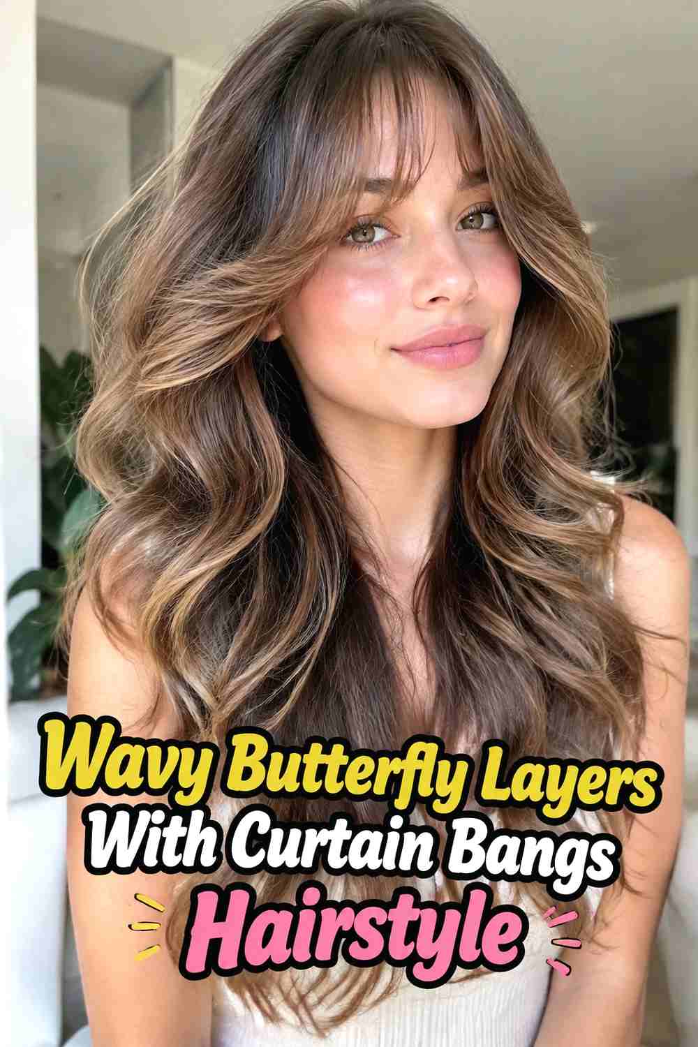 3. Wavy Butterfly Layers With Curtain Bangs Hairstyle