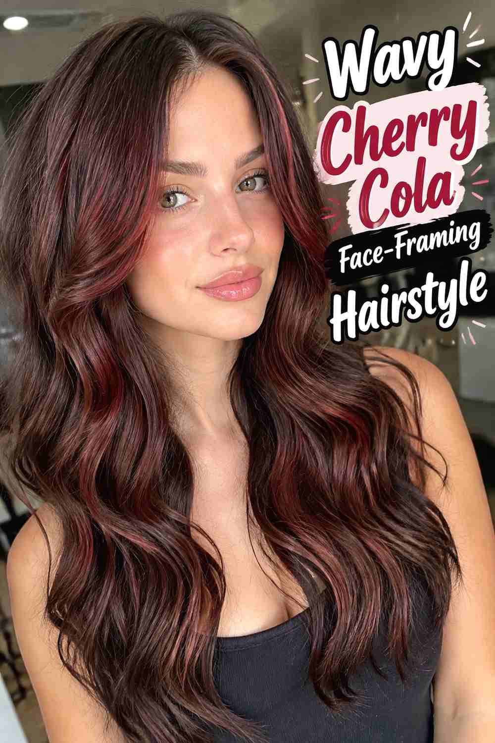 7. Wavy Cherry Cola Face Framing Hairstyle