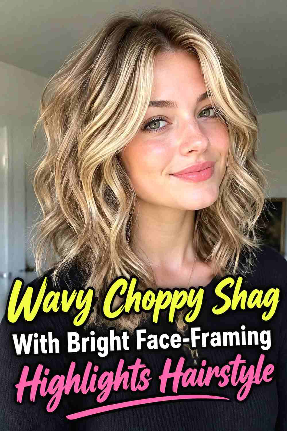 8. Wavy Choppy Shag With Bright Face Framing Highlights Hairstyle