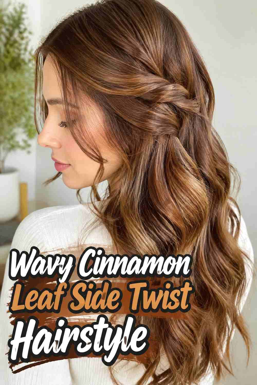 6. Wavy Cinnamon Leaf Side Twist Hairstyle