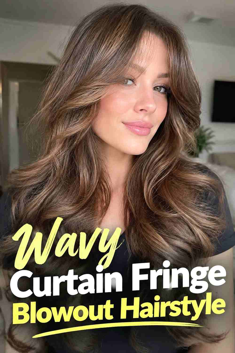 8. Wavy Curtain Fringe Blowout Hairstyle