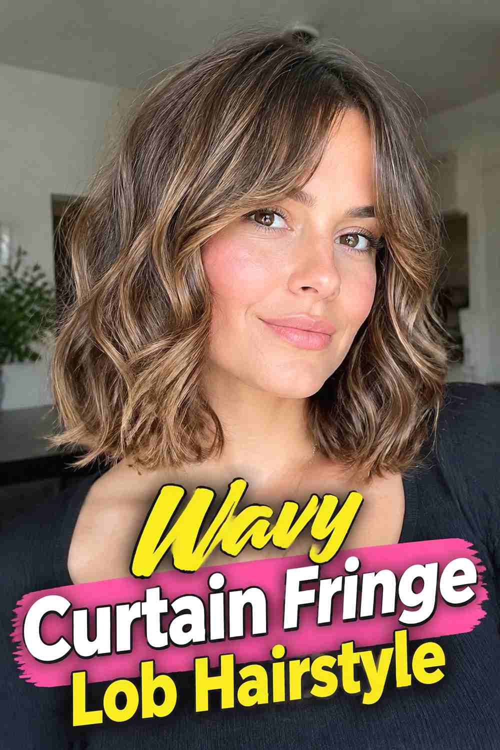 3. Wavy Curtain Fringe Lob Hairstyle