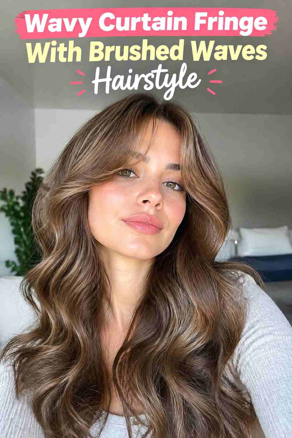 13. Wavy Curtain Fringe With Brushed Waves Hairstyle