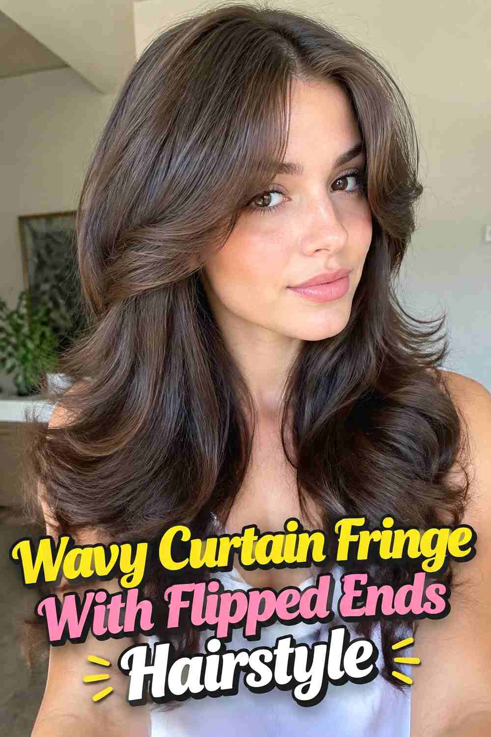 10. Wavy Curtain Fringe With Flipped Ends Hairstyle