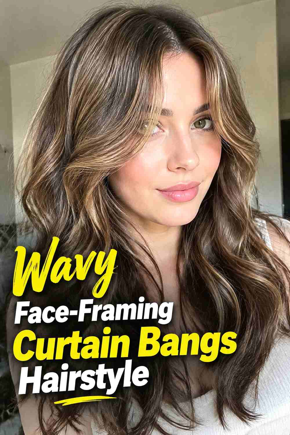 8. Wavy Face Framing Curtain Bangs Hairstyle