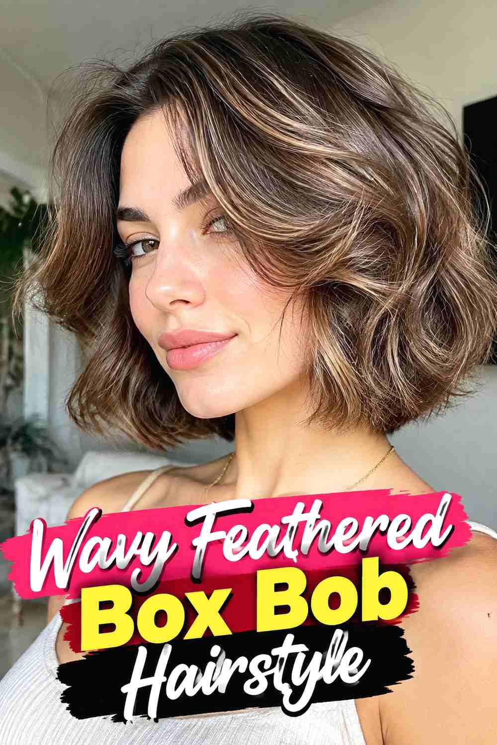 11. Wavy Feathered Box Bob Hairstyle