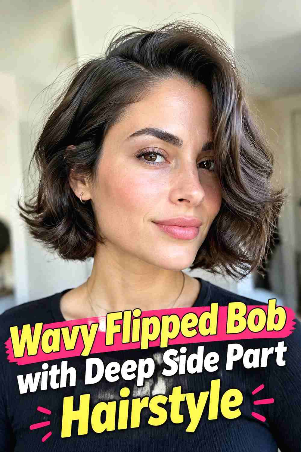 7. Wavy Flipped Bob With Deep Side Part Hairstyle