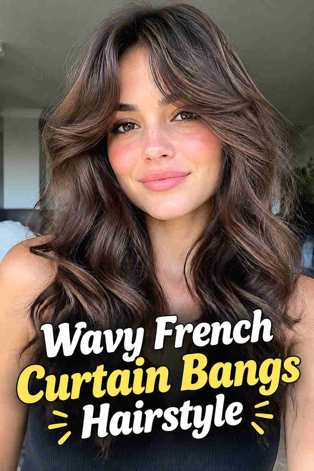 4. Wavy French Curtain Bangs Hairstyle