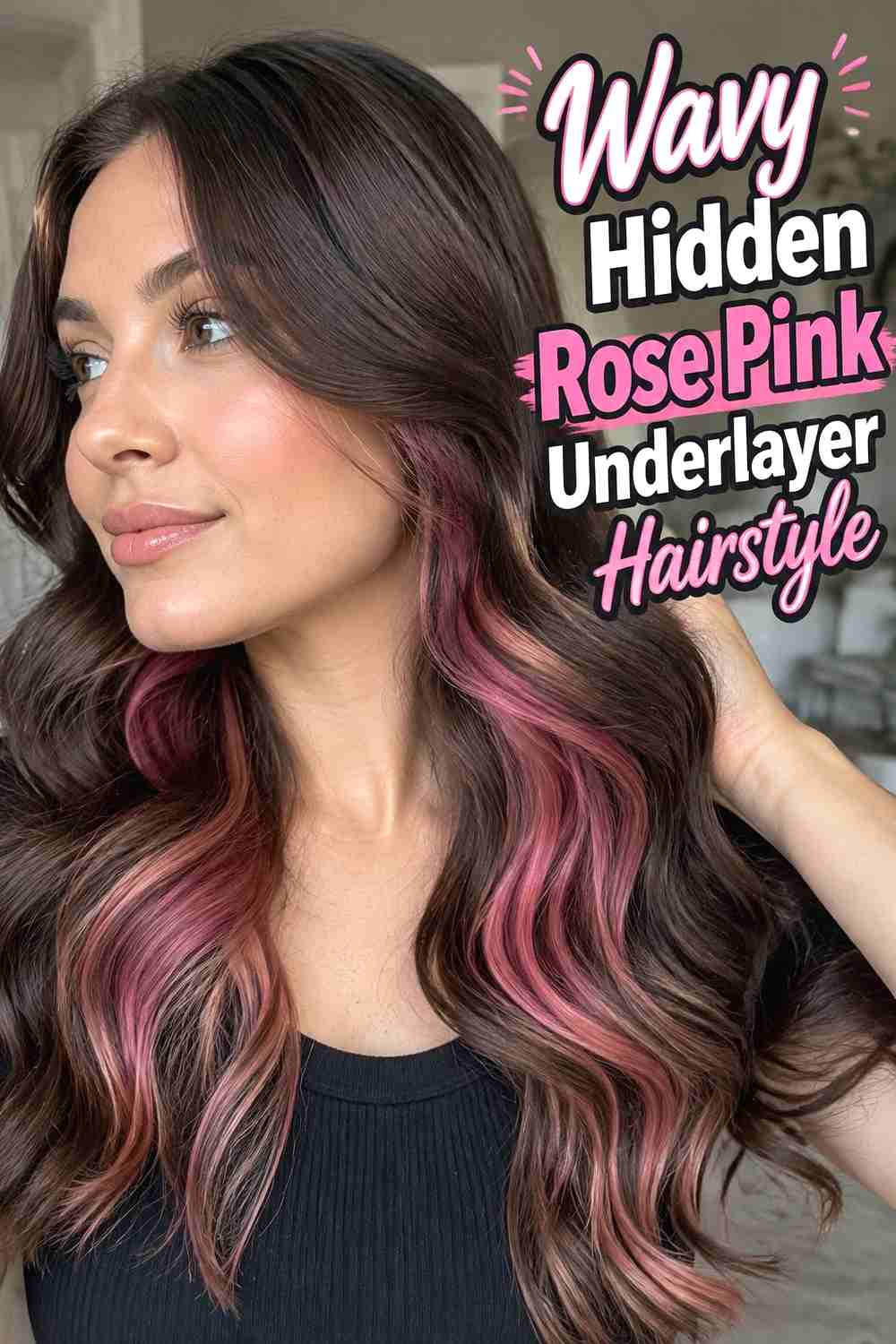 5. Wavy Hidden Rose Pink Underlayer Hairstyle