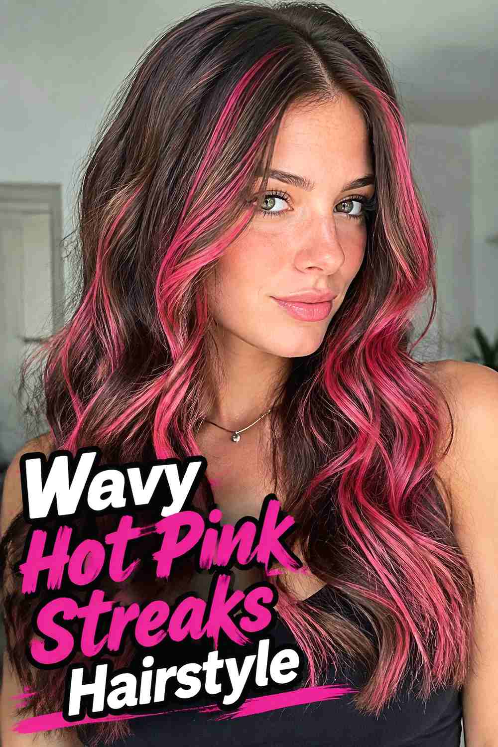 8. Wavy Hot Pink Streaks Hairstyle