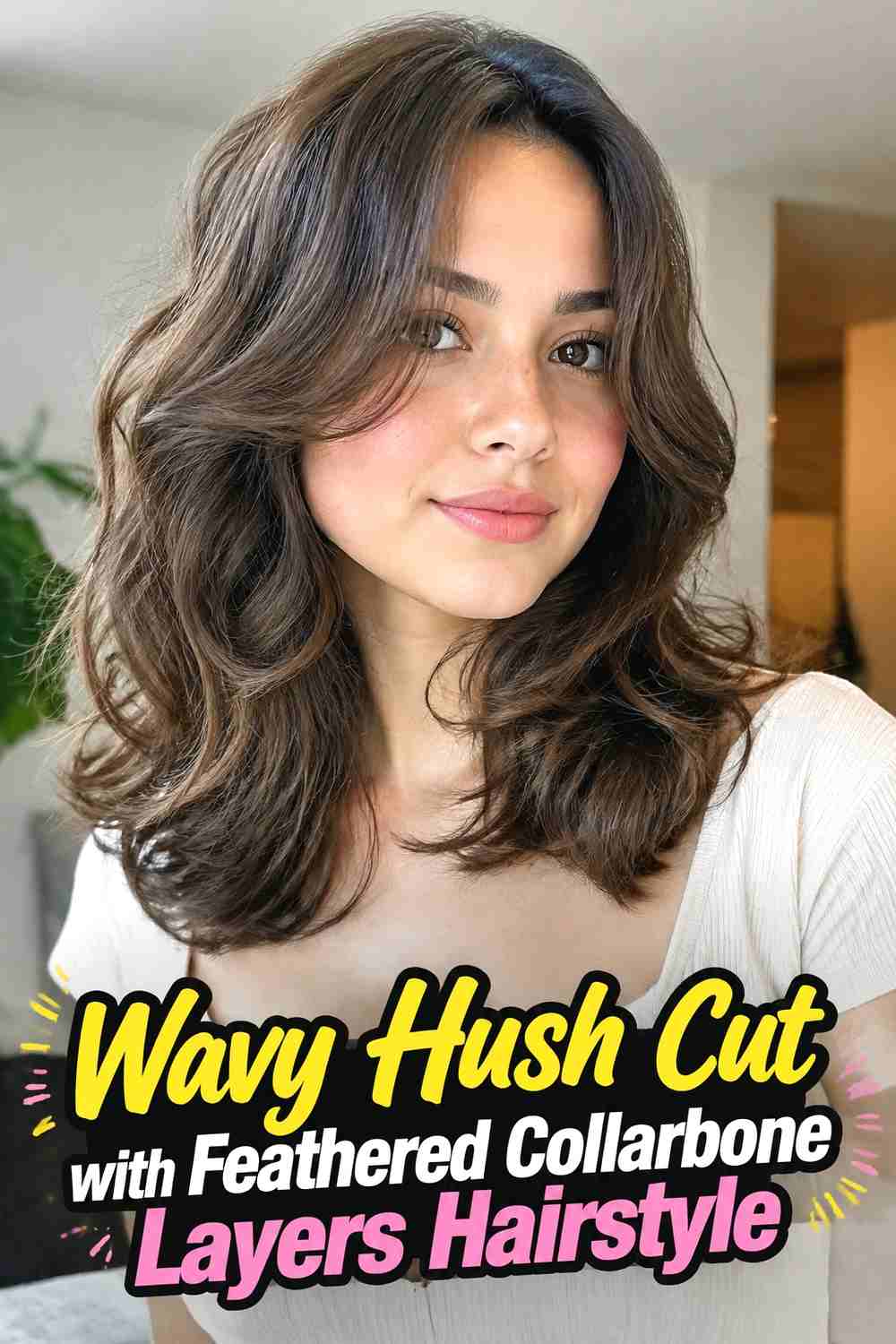 4. Wavy Hush Cut With Feathered Collarbone Layers Hairstyle