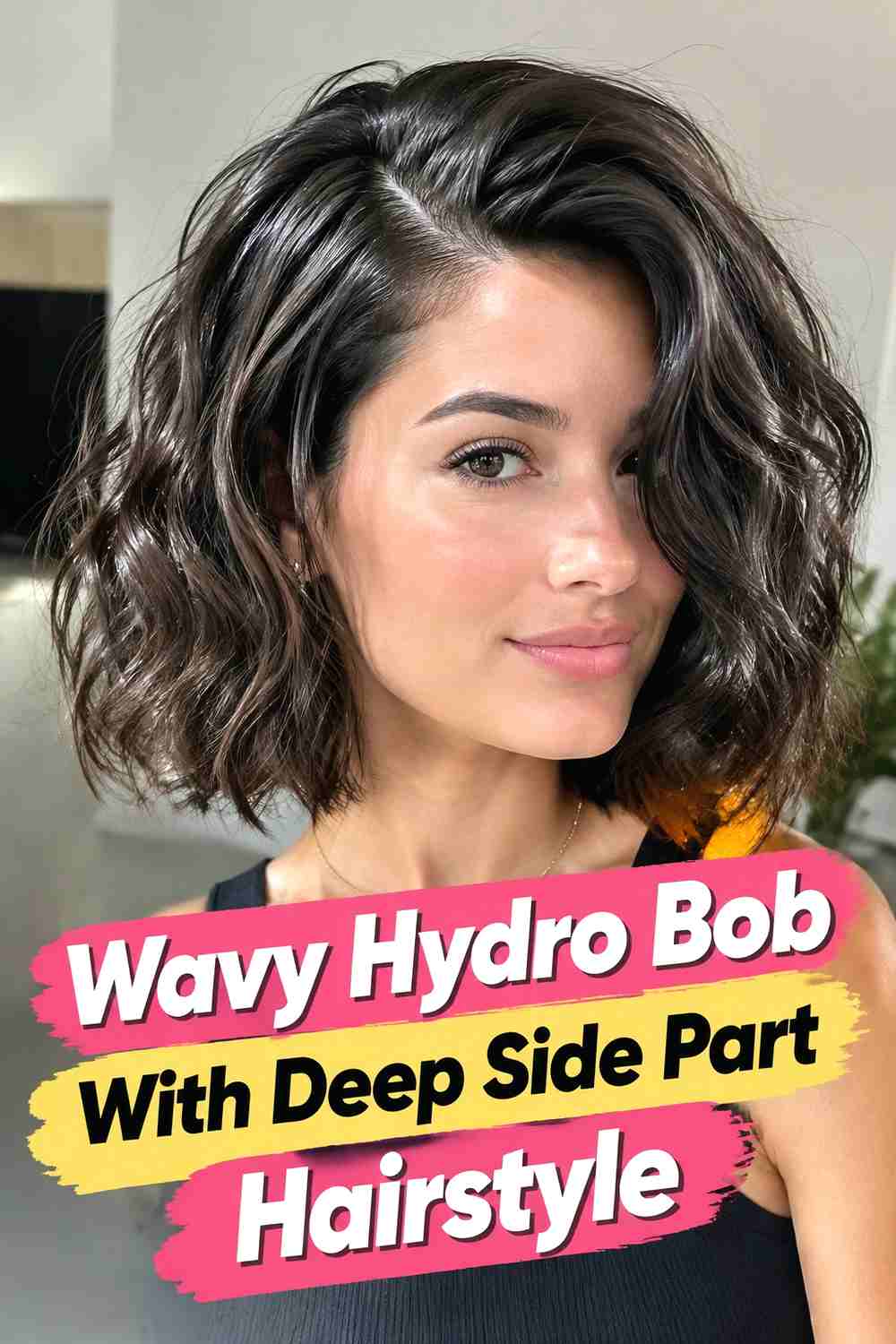 9. Wavy Hydro Bob With Deep Side Part Hairstyle