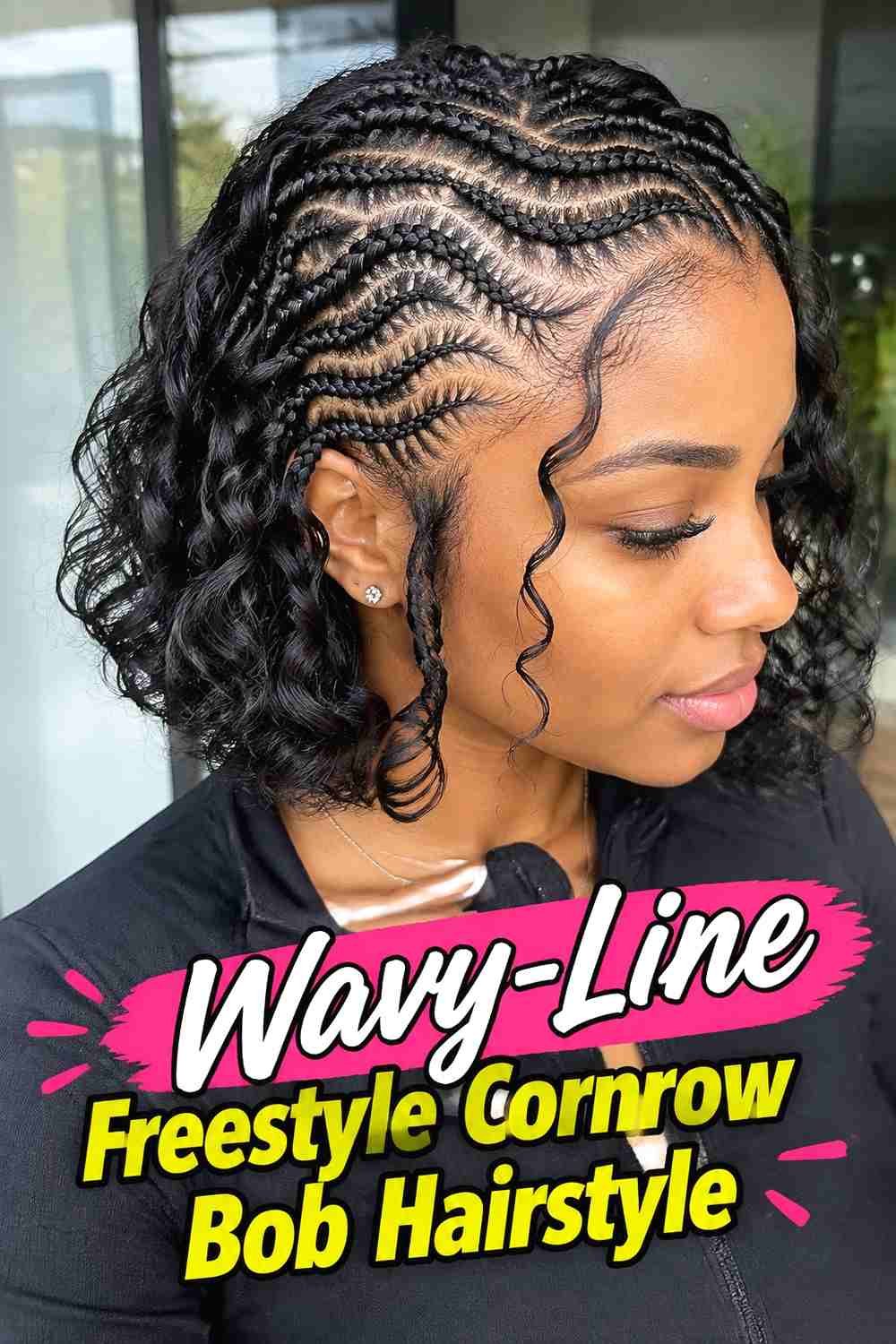 11. Wavy Line Freestyle Cornrow Bob Hairstyle