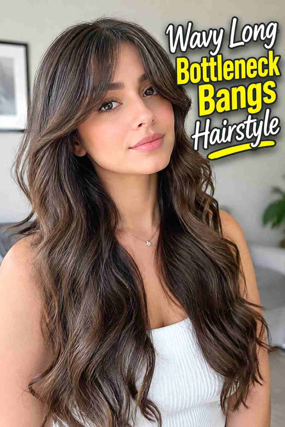 3. Wavy Long Bottleneck Bangs Hairstyle