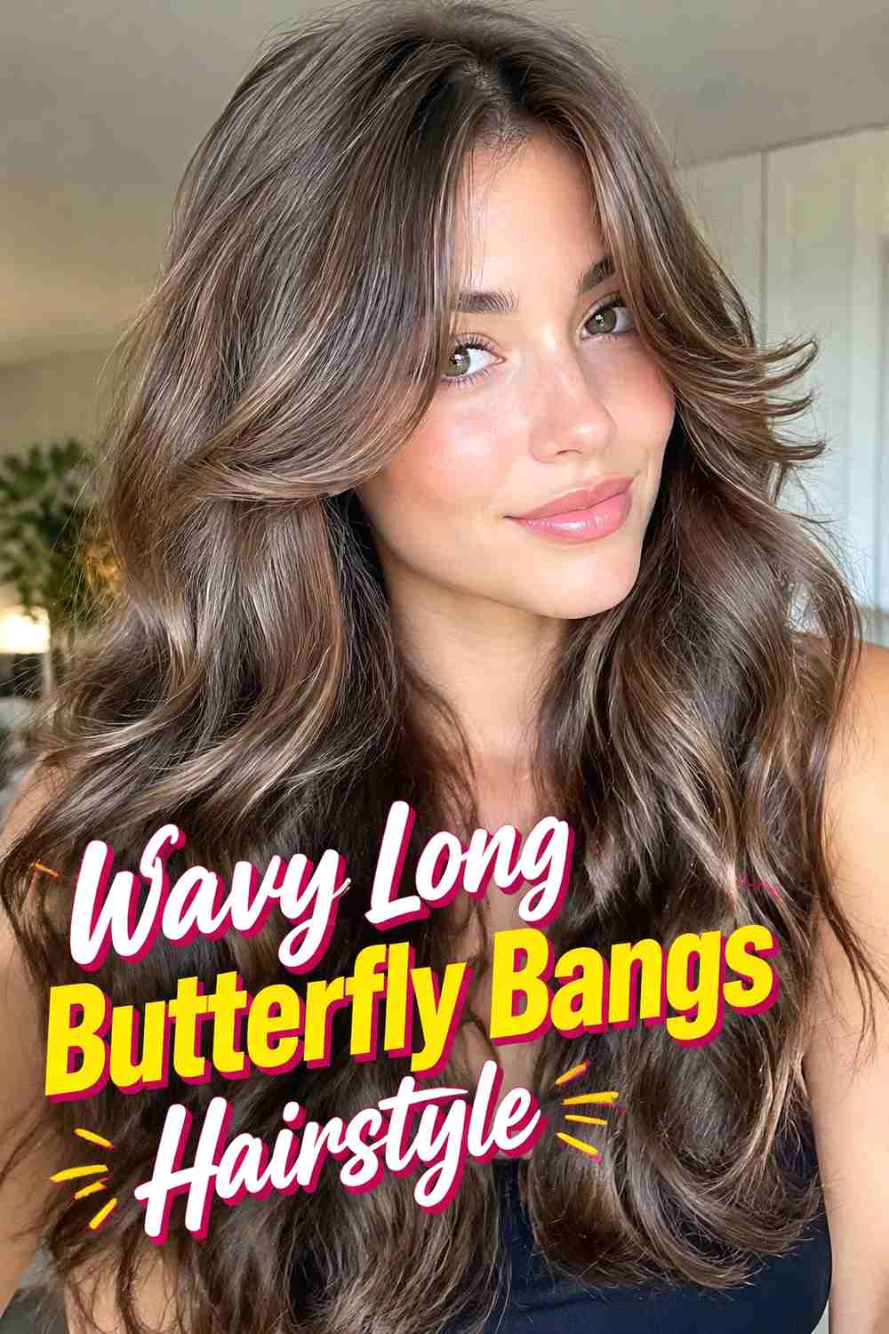 7. Wavy Long Butterfly Bangs Hairstyle