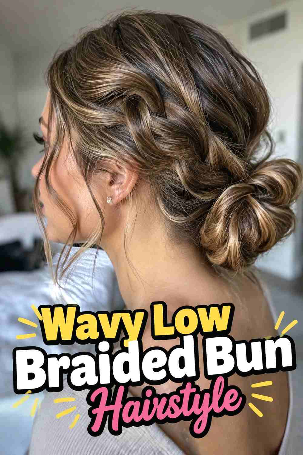 13. Wavy Low Braided Bun Hairstyle