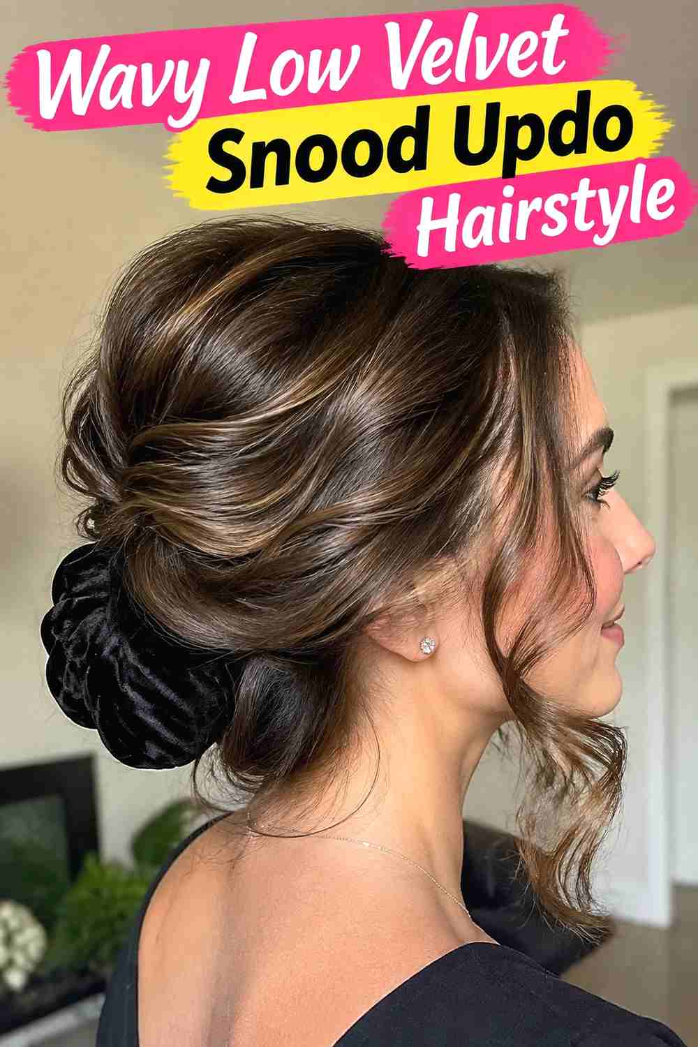 5. Wavy Low Velvet Snood Updo Hairstyle
