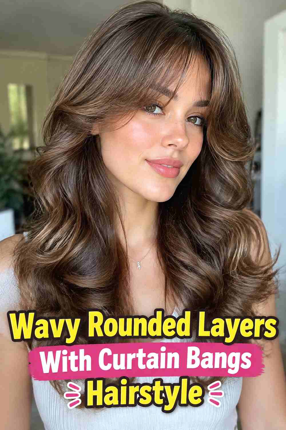 5. Wavy Rounded Layers With Curtain Bangs Hairstyle