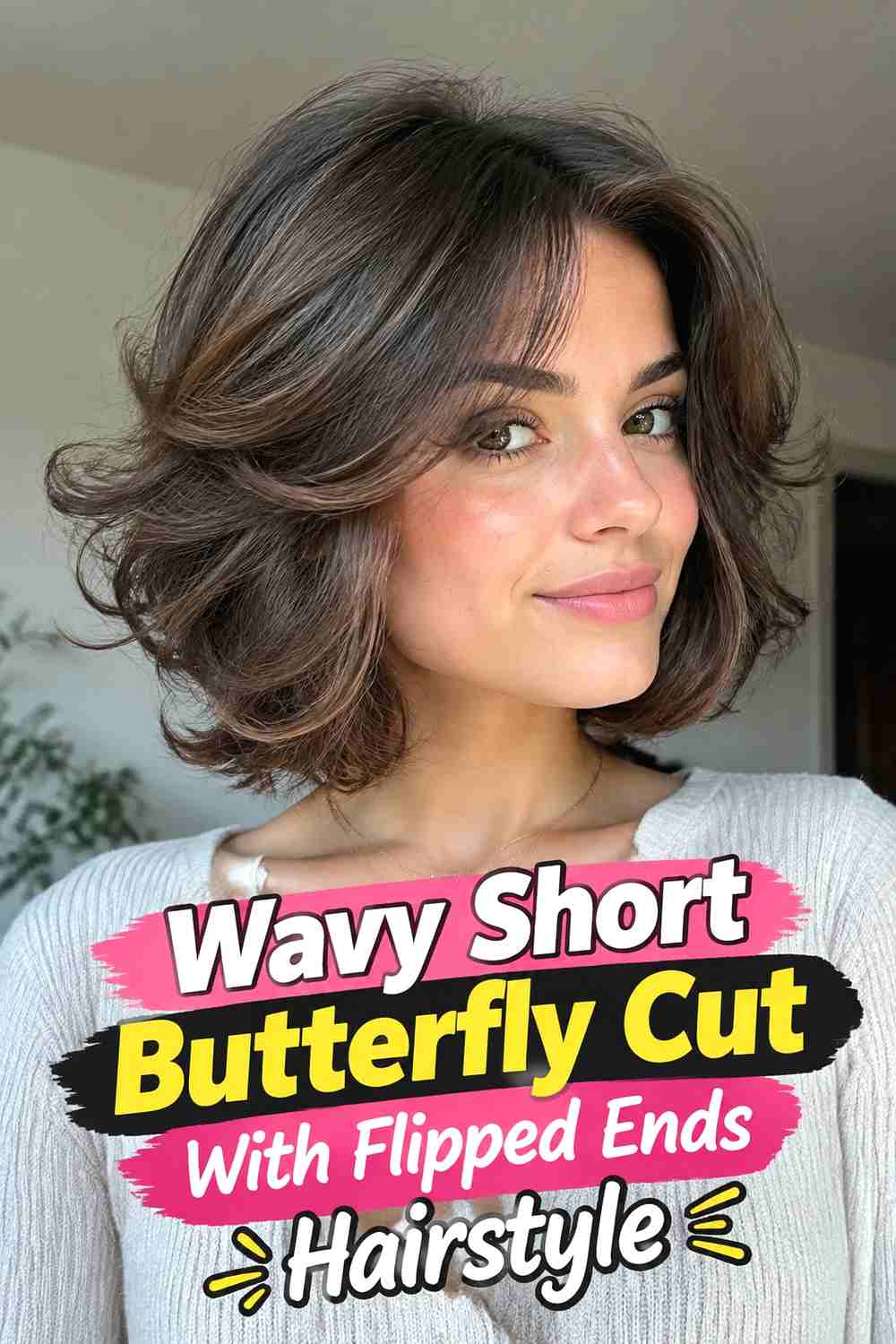 4. Wavy Short Butterfly Cut With Flipped Ends Hairstyle