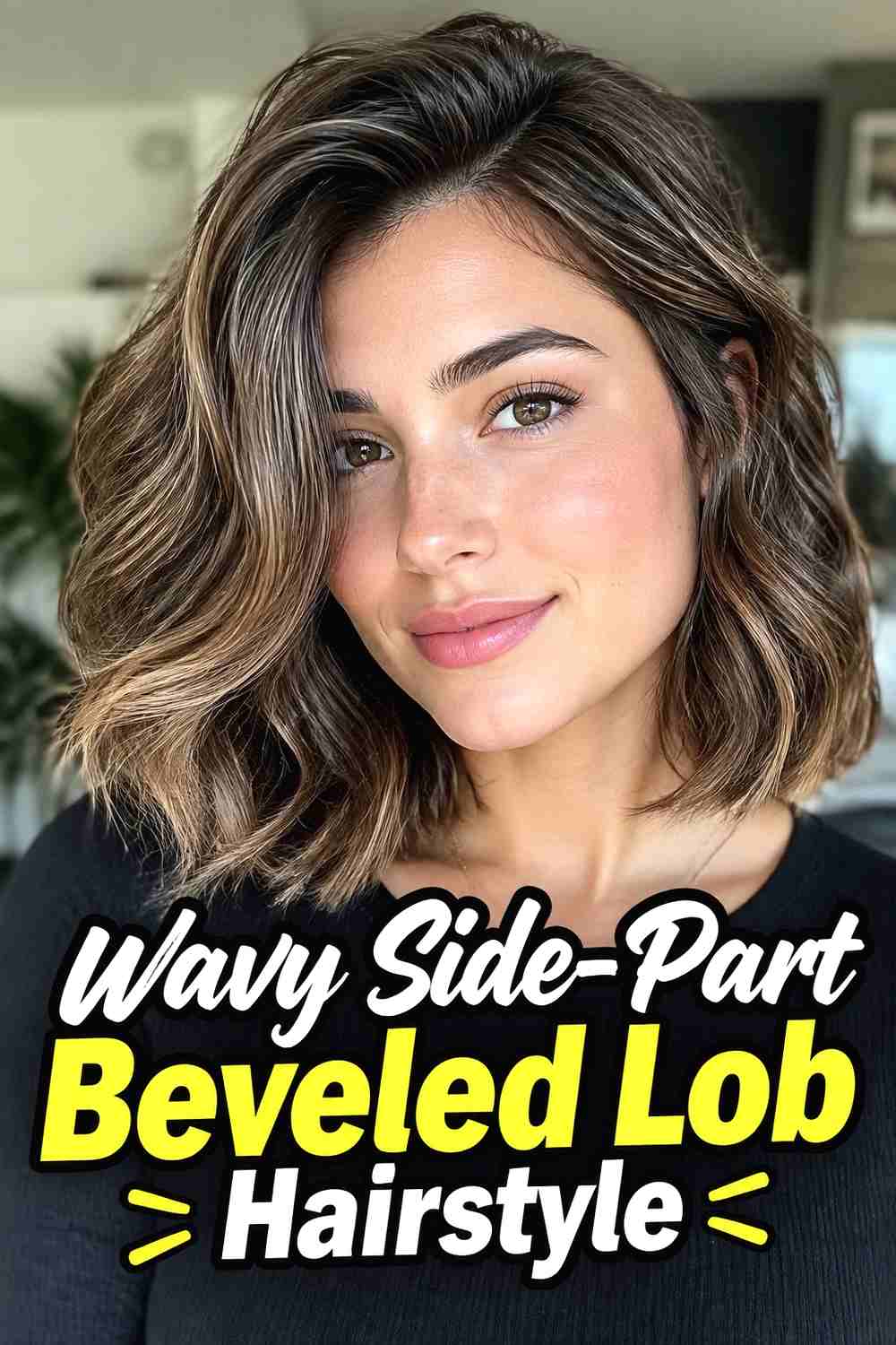 10. Wavy Side Part Beveled Lob Hairstyle