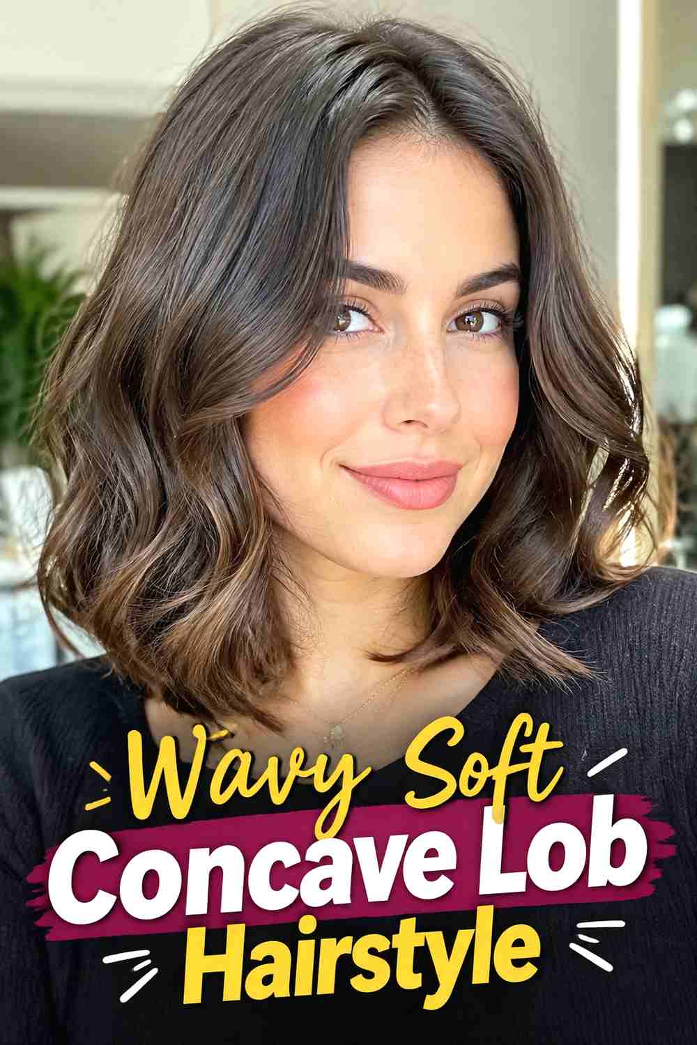 4. Wavy Soft Concave Lob Hairstyle